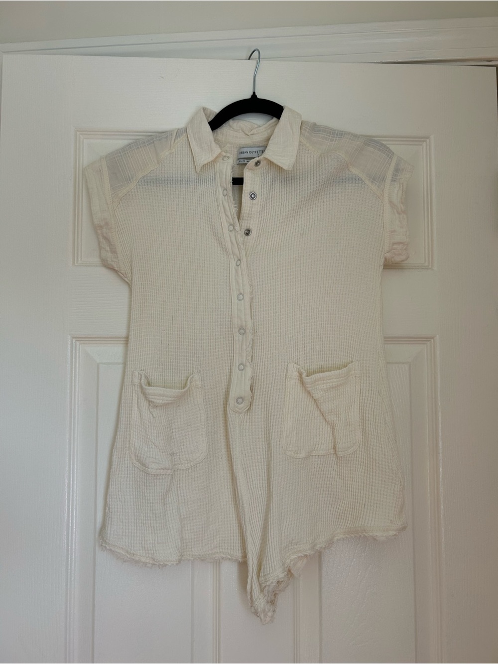 Urban Outfitters Cream Waffle-Knit Button-Front Kids Romper